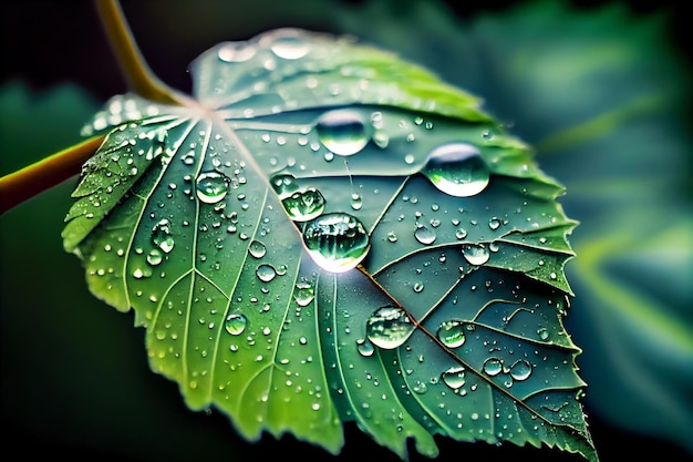 Una hoja con gotas de agua sobre ella