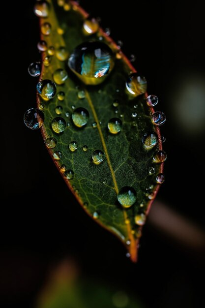 Una hoja con gotas de agua sobre ella