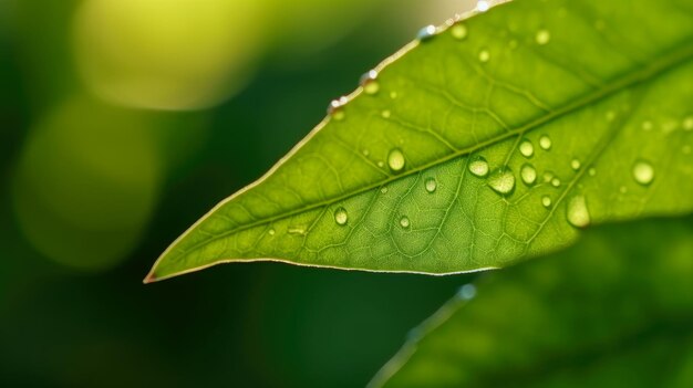 Una hoja con gotas de agua sobre ella