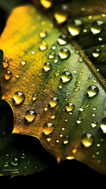 Una hoja con gotas de agua sobre ella