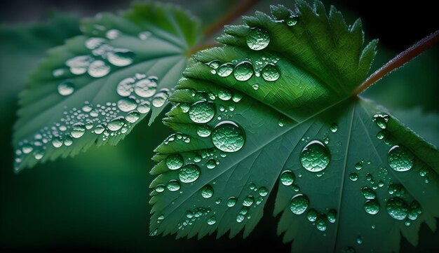 Una hoja con gotas de agua sobre ella