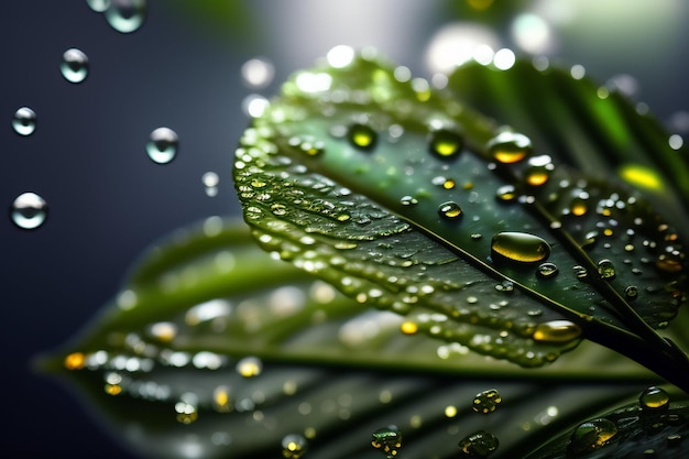 Una hoja con gotas de agua sobre ella