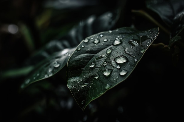 Una hoja con gotas de agua sobre ella