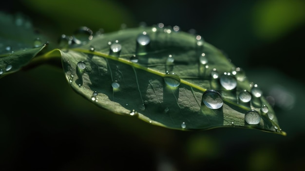 Una hoja con gotas de agua sobre ella