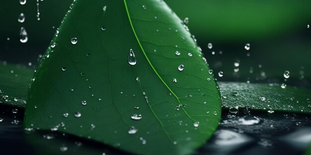 Una hoja con gotas de agua.