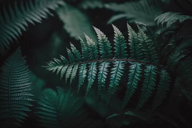 Hoja de helecho verde oscuro tropical en el bosque Ilustración Generativa AI