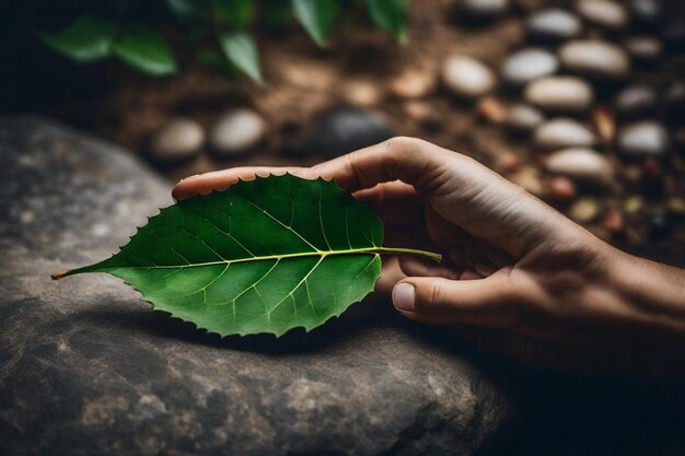 Foto una hoja con una línea amarilla en ella es sostenida por una persona que la sostiene