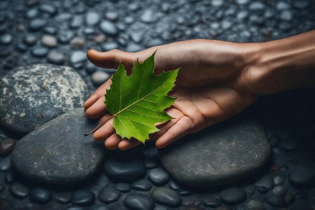 Foto una hoja está en la mano de una persona