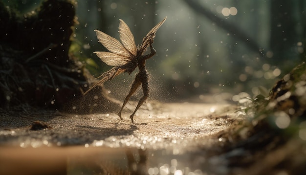 La hoja mojada refleja la belleza del bosque otoñal generado por IA