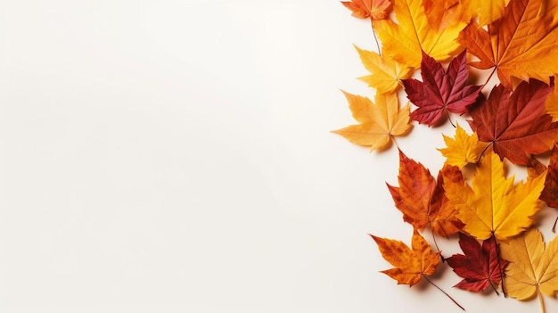 Una hoja de otoño colorida sobre un fondo blanco