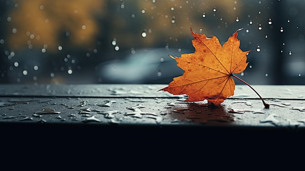 Hoja de otoño en un día lluvioso