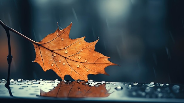 Hoja de otoño en un día lluvioso