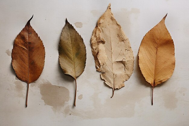 una hoja de otoño está colocada en un fondo de madera