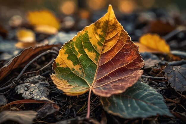 Hoja de otoño con intrincados patrones de venas