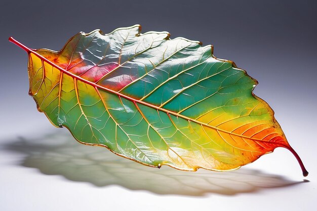 Hoja de otoño transparente de colores vívidos