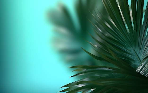 Una hoja de palma verde con un fondo azul.