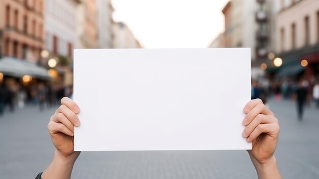 Una hoja de papel en las manos en la calle