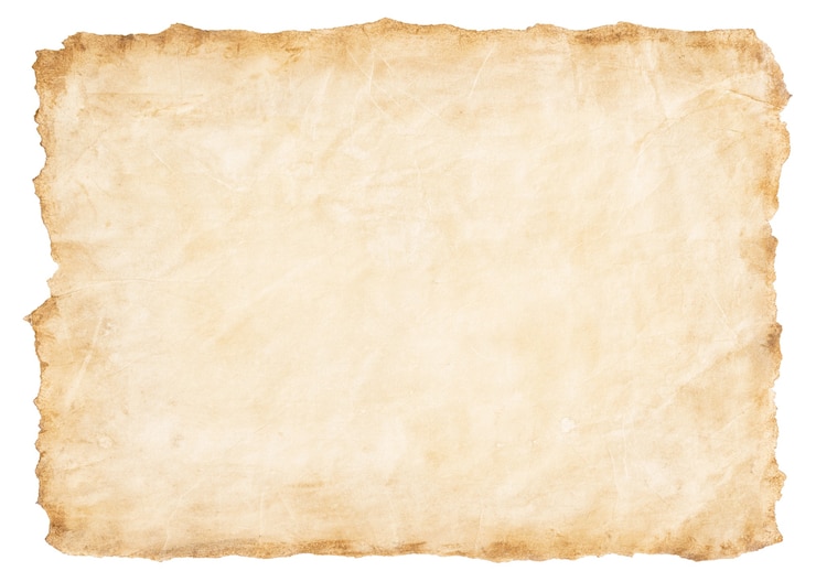 Foto hoja de papel de pergamino antiguo vintage envejecido o textura aislado sobre fondo blanco.
