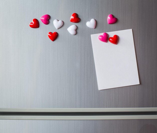 Hoja de papel vacía en la puerta del refrigerador Nota de papel con corazón magnético San Valentín enviar mensaje de texto de amor