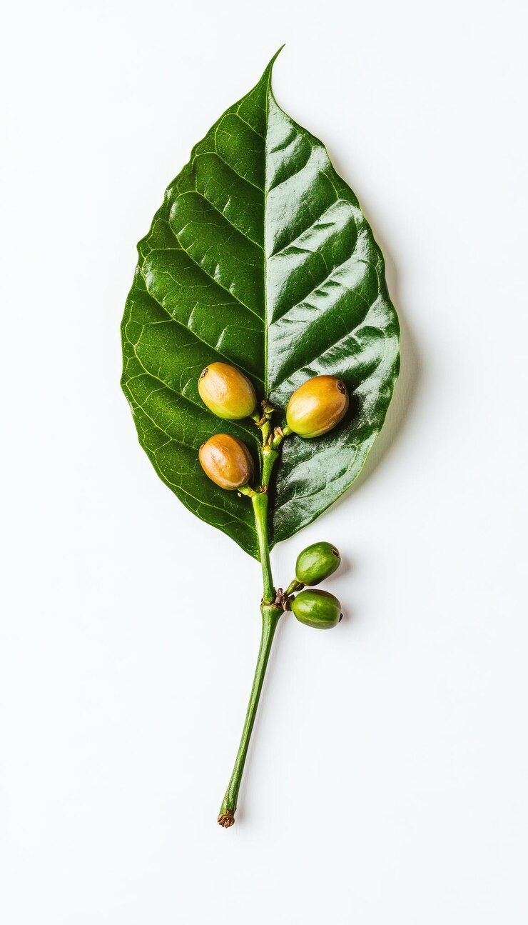 La hoja de la planta de café en un fondo blanco