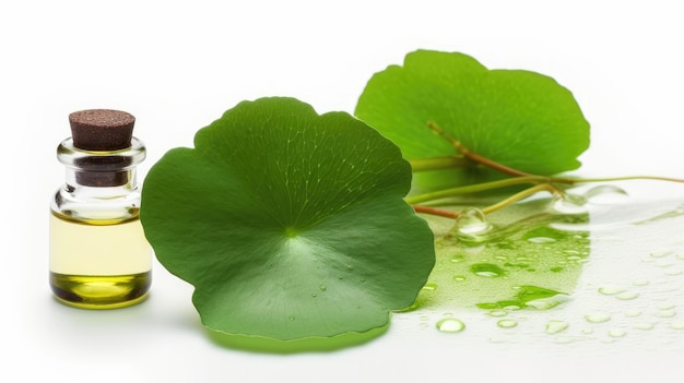 Una hoja de una planta con gotas de agua sobre ella