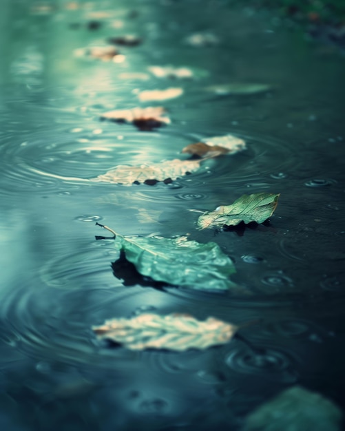 Foto una hoja que ha caído en el suelo de agua lluviosa