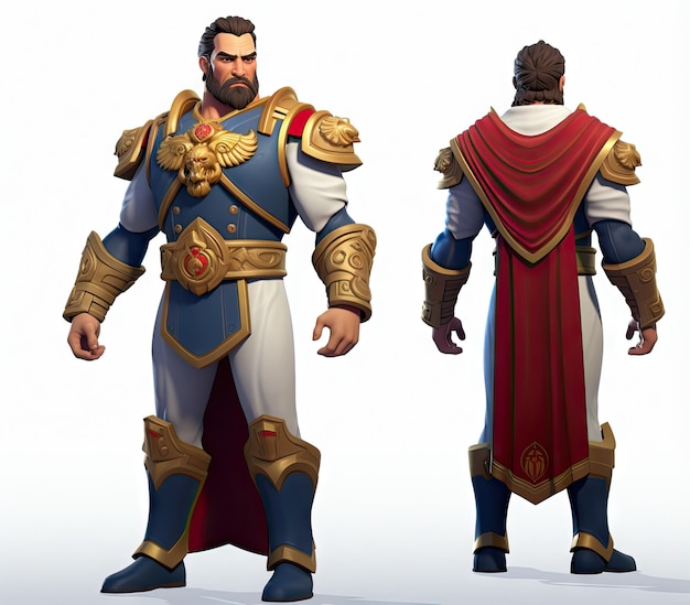 Foto hoja de referencia de diseño de personajes de juegos de guerreros históricos en 3d inspirada en la edad de los imperios