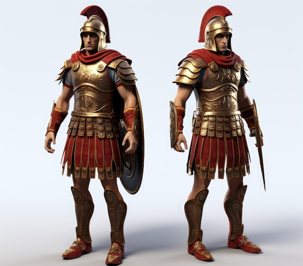 Foto hoja de referencia de diseño de personajes de juegos de guerreros históricos en 3d inspirada en la edad de los imperios