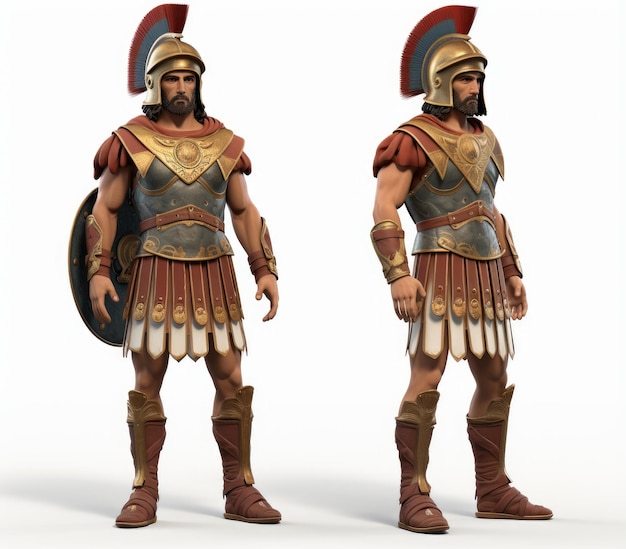 Hoja de referencia de diseño de personajes de juegos históricos en 3D inspirada en la edad de los imperios