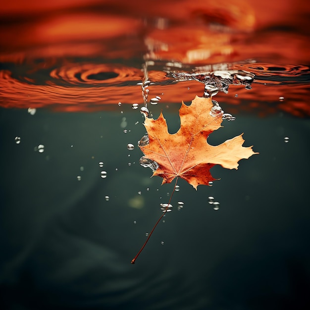 Foto hoja seca de otoño flotando en el agua