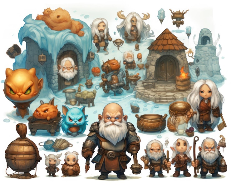 Foto hoja de sprite de personaje de juego de ilustración de npc aislada en fondo blanco referencia de diseño de juego