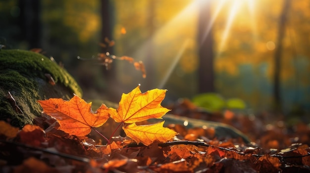 Una hoja en el suelo en otoño