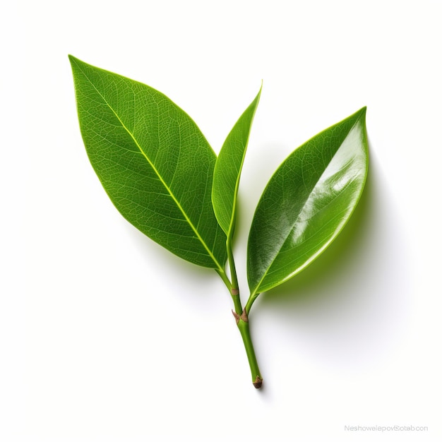 Hoja de té verde sobre fondo blanco