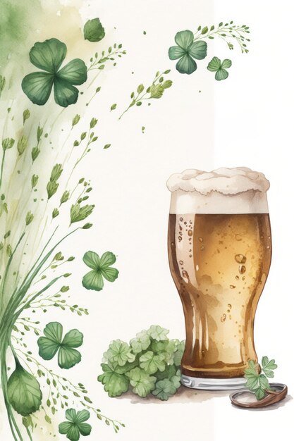 Hoja de trébol y concepto de ilustración de cerveza para la invitación del día de San Patricio.