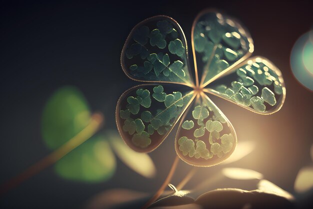 Hoja de trébol en destello de lente para ai generativo de fondo de San Valentín