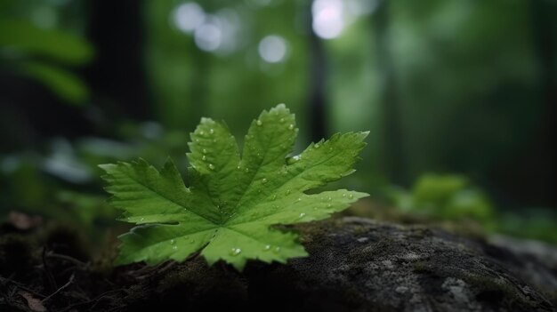 Hoja verde en el bosque generativo ai.