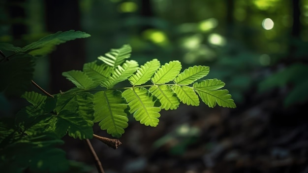 Hoja verde en el bosque generativo ai.