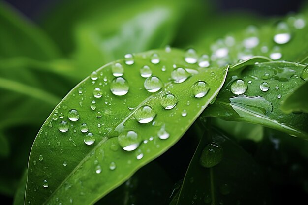 Hoja verde de cerca con gotas de agua ar c