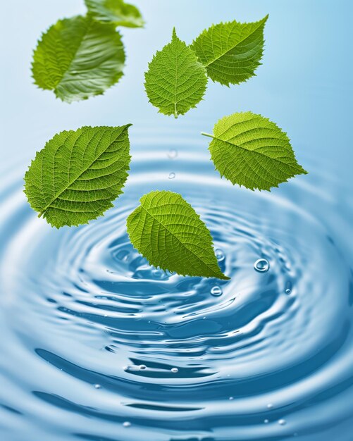 Foto una hoja verde flotando en el agua ondulada