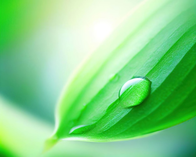 Hoja verde fresca con gota de agua