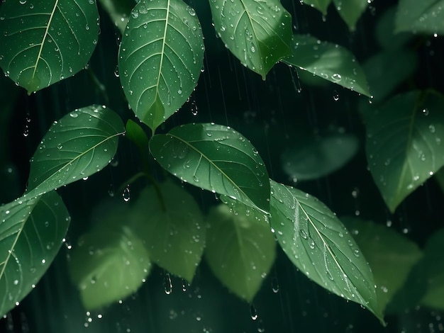 Foto hoja verde bajo fuertes lluvias