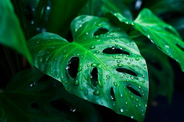 Foto hoja verde con gotas de agua en él ai generado