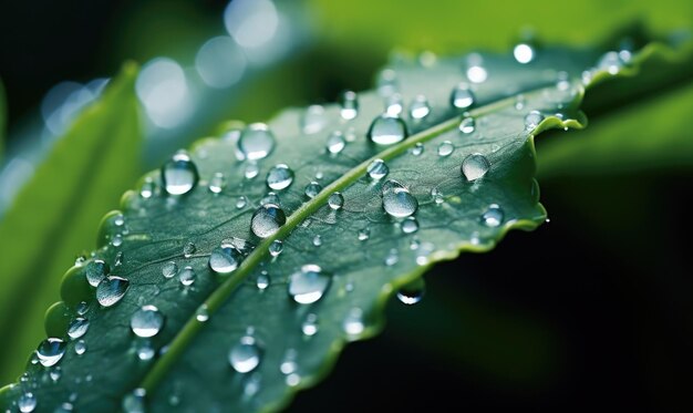 Hoja verde con gotas de agua por la mañana Fondo de la naturaleza