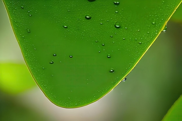 Hoja verde con gotas de agua sobre ella fotografía macro