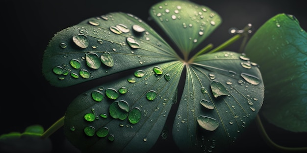Una hoja verde con gotas de agua sobre ella IA generativa