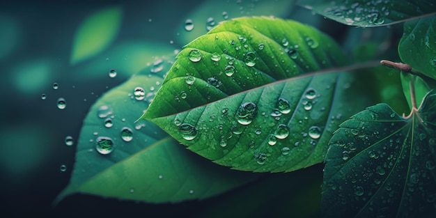 Una hoja verde con gotas de agua sobre ella IA generativa