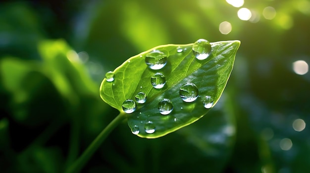 Una hoja verde con gotas de agua sobre ella