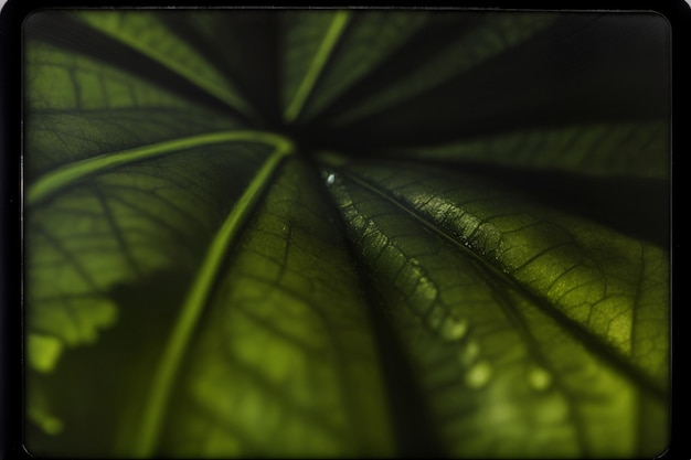 Una hoja verde con gotas de agua sobre ella