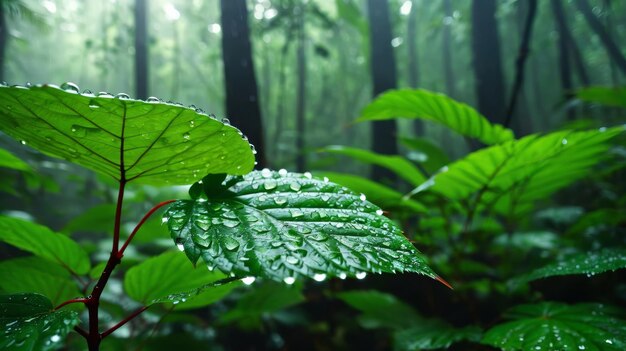 Hoja verde con gotas de agua