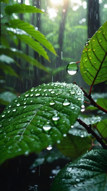 Hoja verde con gotas de agua